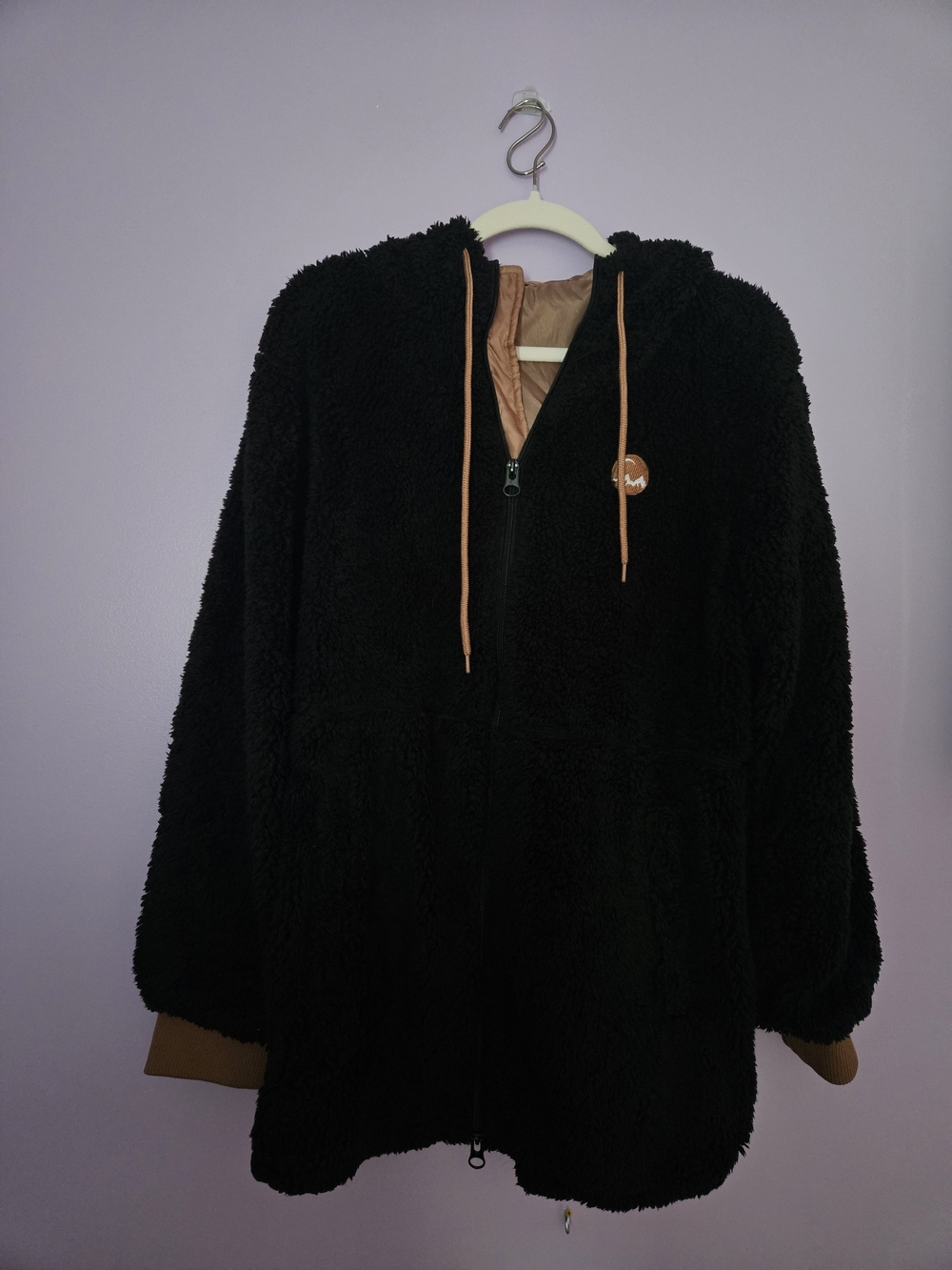 ZYIA Black Teddy Sherpa Jacket with Brown Accents